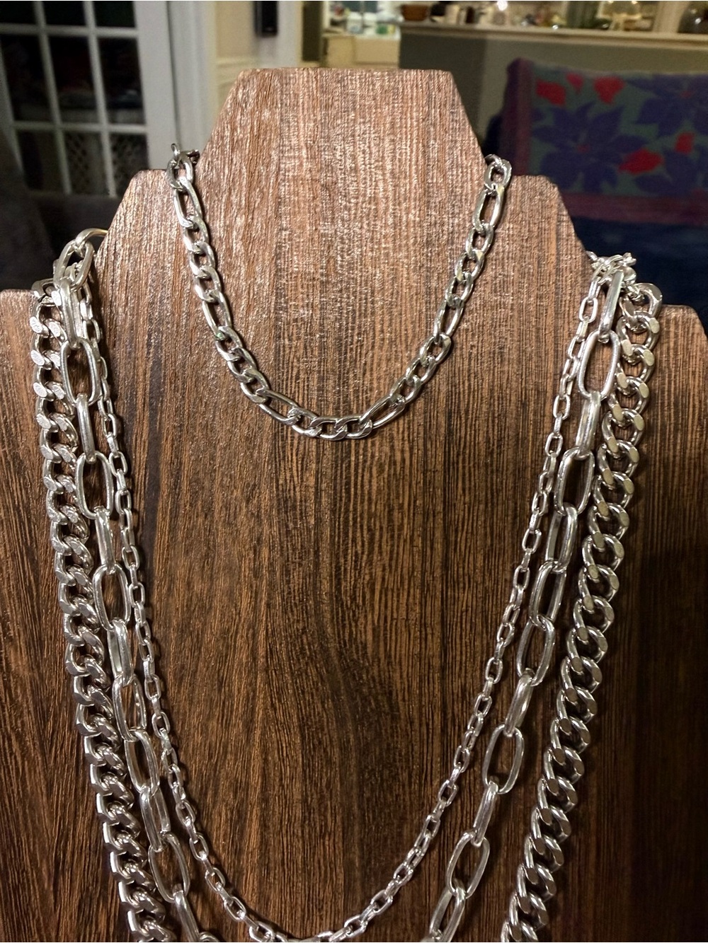 Layered Silver Chain Necklace Set - Picture 2 of 4